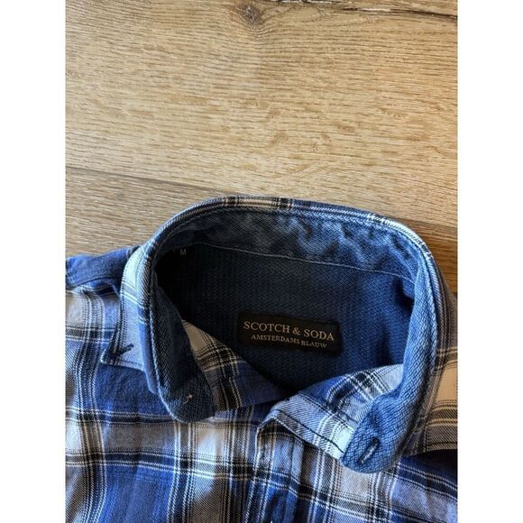 Scotch & Soda Mens Blue Plaid Long Sleeve Button Up Flannel Shirt Size Medium - Picture 3 of 3